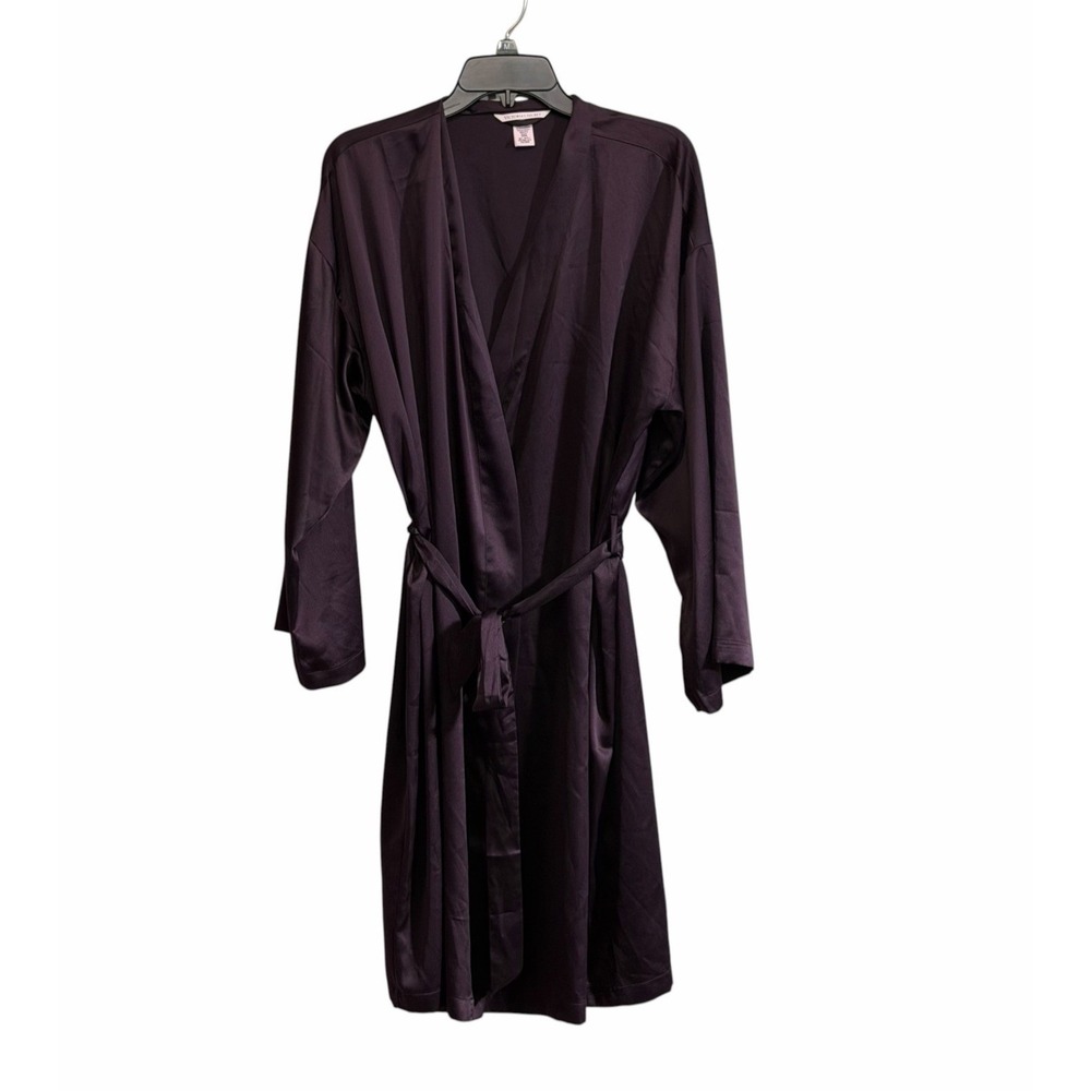 Victorias Secret Satin Midi Robe Med/large Burgundy Wine Tie Waist